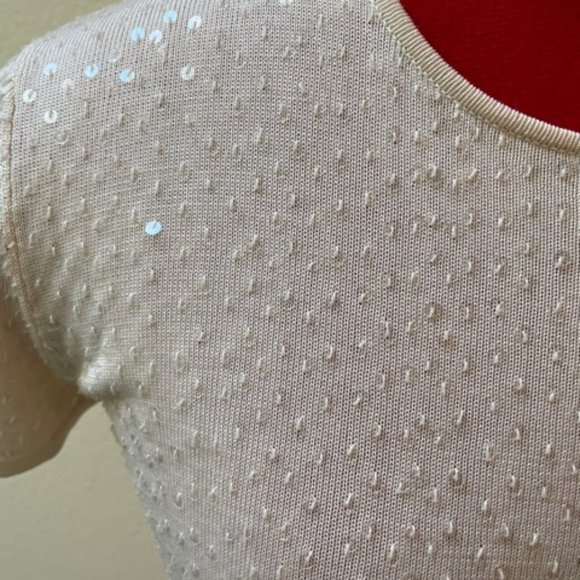 Oscar De La Renta Silk Knitted Beaded Sequin Short Sleeve Top,  Size Petite - Picture 8 of 16